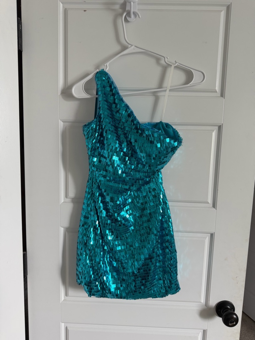 Hello Molly Teal Sequin One-Shoulder Mini Dress